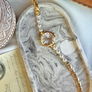 Vintage İnci Kordon Tasarım Saat