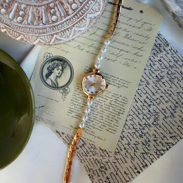 Vintage İnci Kordon Tasarım Saat