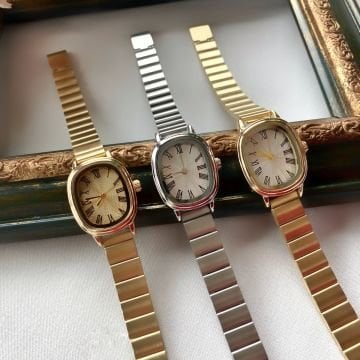 Roma Rakamlı Oval Kadran Vintage Çelik Saat Silver