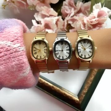 Roma Rakamlı Oval Kadran Vintage Çelik Saat