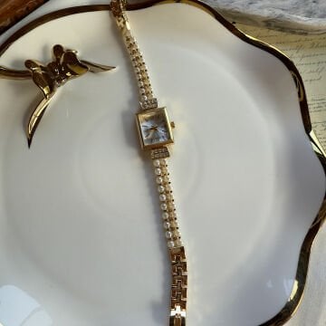 Vintage Dikdörtgen Kasa İnci Tasarım Saat