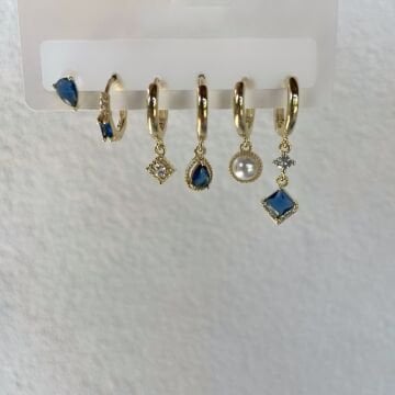 Zirkon Taşlı Mavi Tasarım 6'lı Küpe Set