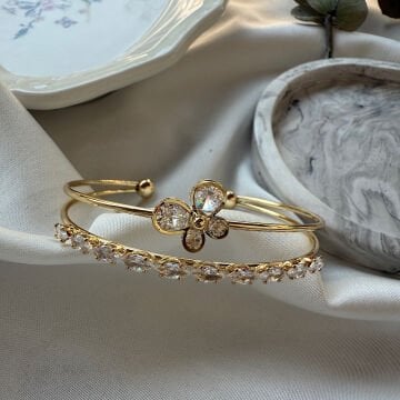 Taşlı Kelebek Figürlü Tasarım Halka Bileklik