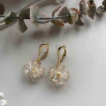 Vintage Gold Tasarım Çiçek Küpe