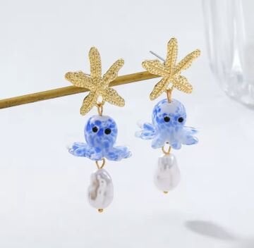 Ahtapot ve Deniz Yıldızı Tasarım Küpe