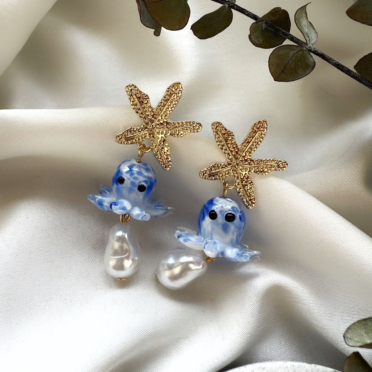 Ahtapot ve Deniz Yıldızı Tasarım Küpe