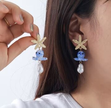 Ahtapot ve Deniz Yıldızı Tasarım Küpe