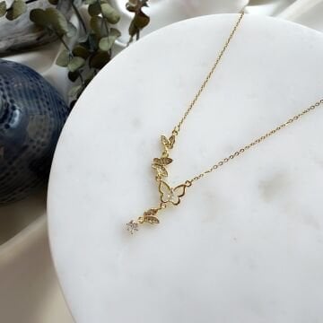 Vintage Kelebek Tasarım Çelik Kolye