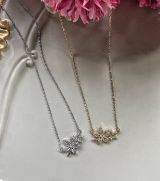 Taşlı Yaprak Çelik Kolye