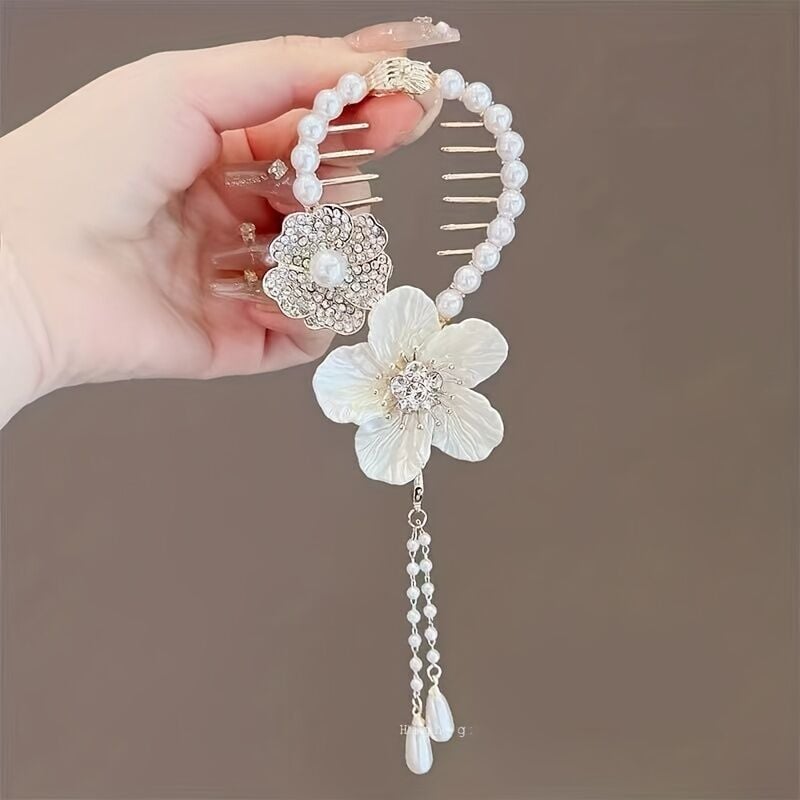 İnci Detaylı Retro Çiçek Topuz Toka