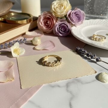 İnci Detaylı Yaprak Vintage Yüzük