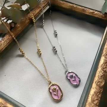 Vintage Pinky Rose Çelik Kolye