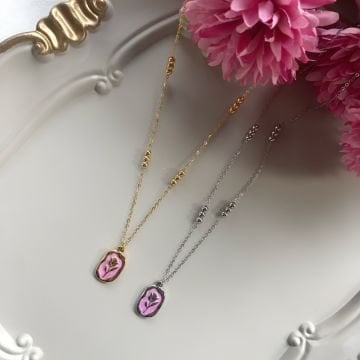 Vintage Pinky Rose Çelik Kolye