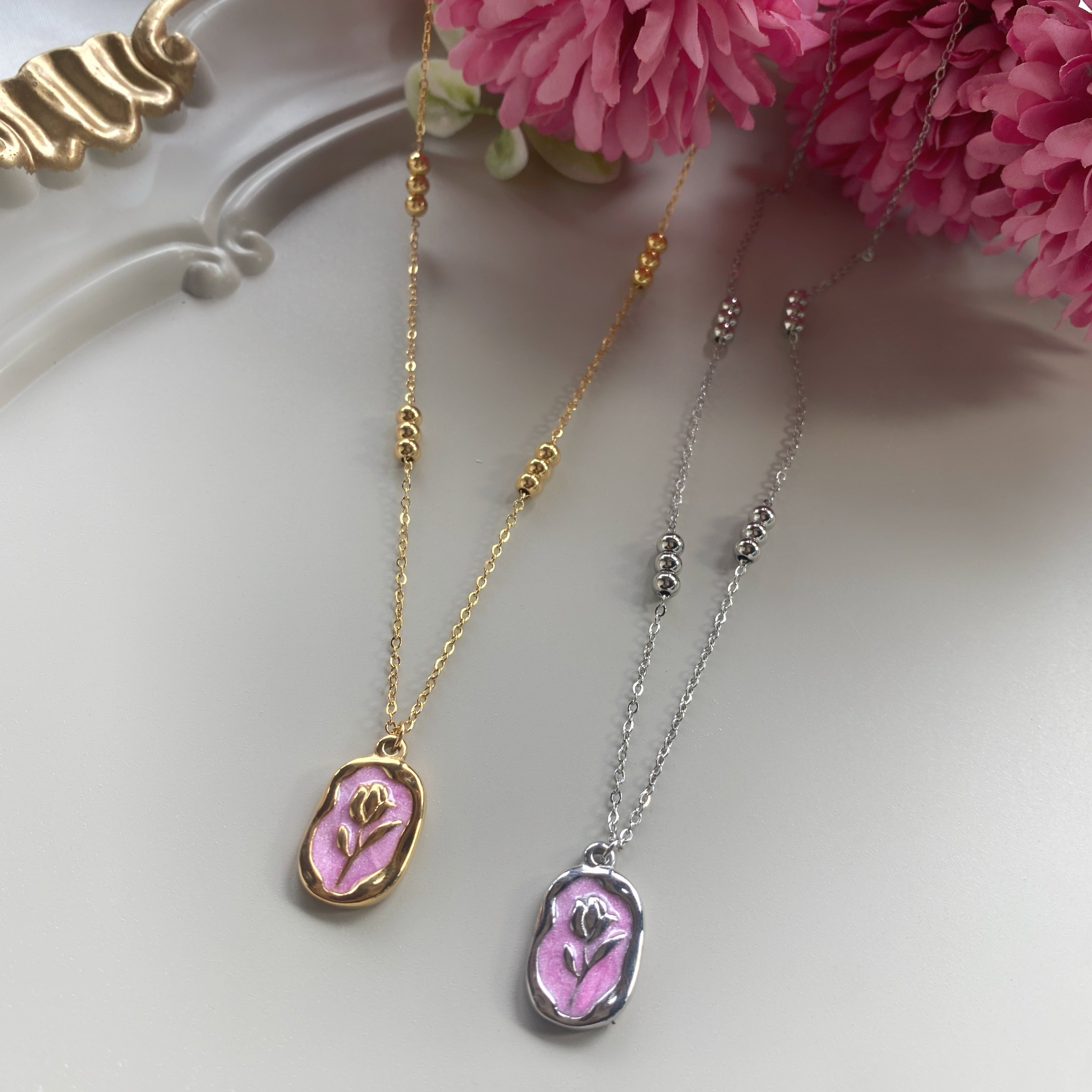 Vintage Pinky Rose Çelik Kolye