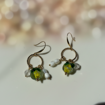 İnci Detaylı Limon Tasarım Cam Küpe