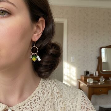 İnci Detaylı Limon Tasarım Cam Küpe