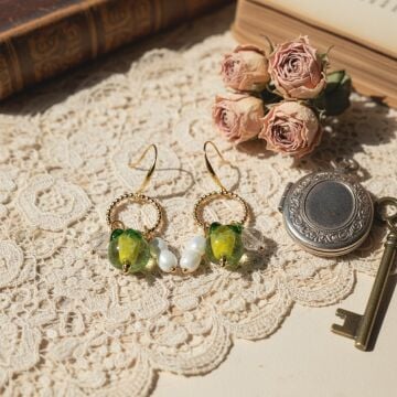 İnci Detaylı Limon Tasarım Cam Küpe