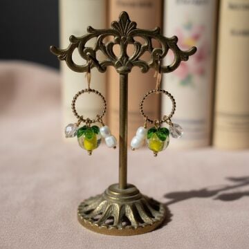 İnci Detaylı Limon Tasarım Cam Küpe