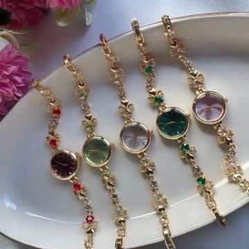 Vintage Renkli Çiçek Tasarım Saat