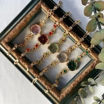 Vintage Renkli Çiçek Tasarım Saat