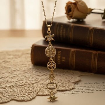 Kar Tanesi ve Yıldız Figürlü Çelik Kolye