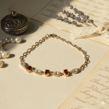 Kırmızı Taşlı Vintage Bileklik