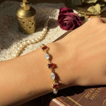 Kırmızı Taşlı Vintage Bileklik