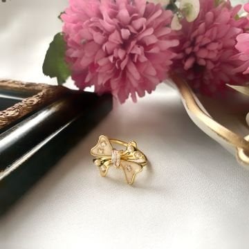 İnci Detaylı Vintage Fiyonk Çelik Yüzük