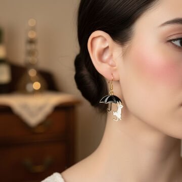 Beyaz Kedi ve Şemsiye Küpe