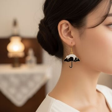 Beyaz Kedi ve Şemsiye Küpe