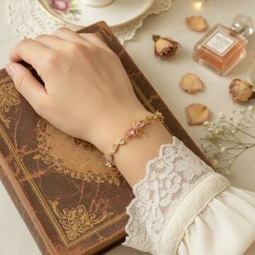 Çiçek Detaylı Kurdele Vintage Bileklikler