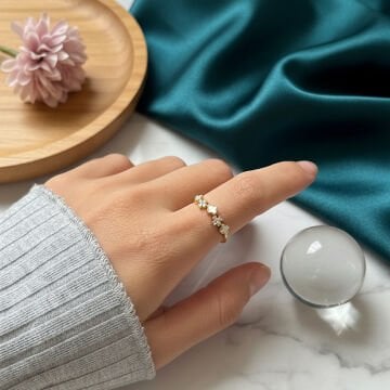 Taş Detaylı Mineli Yonca Yüzük