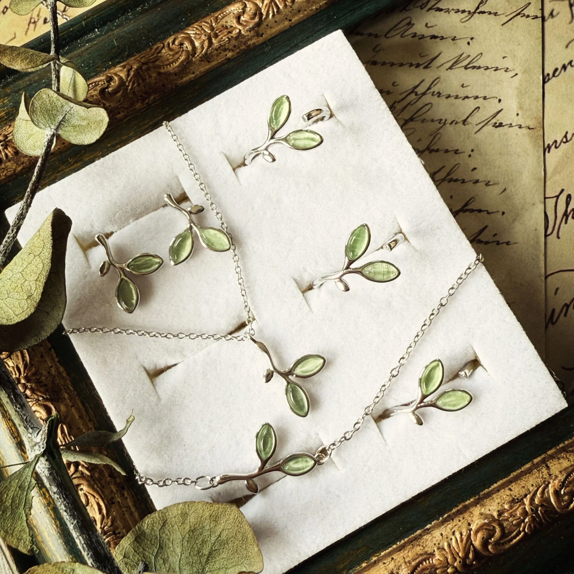 Yeşil Yaprak Gümüş Set