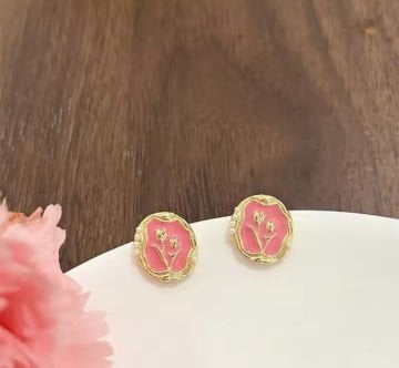 Vintage İnci Detaylı Pembe Küpe