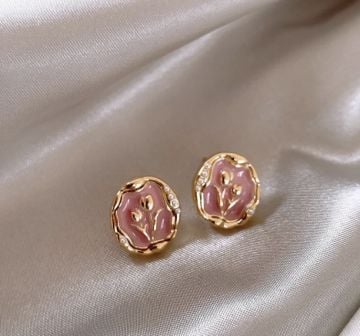 Vintage İnci Detaylı Pembe Küpe