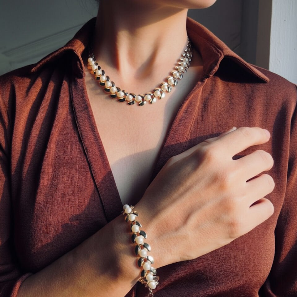 İnci Tasarım Yaprak Model Vintage Kolye