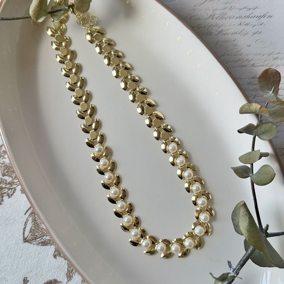 İnci Tasarım Yaprak Model Vintage Kolye