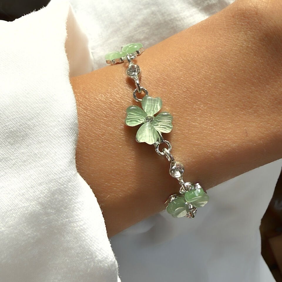 Vintage Yeşil Yonca Tasarım Çelik Bileklik