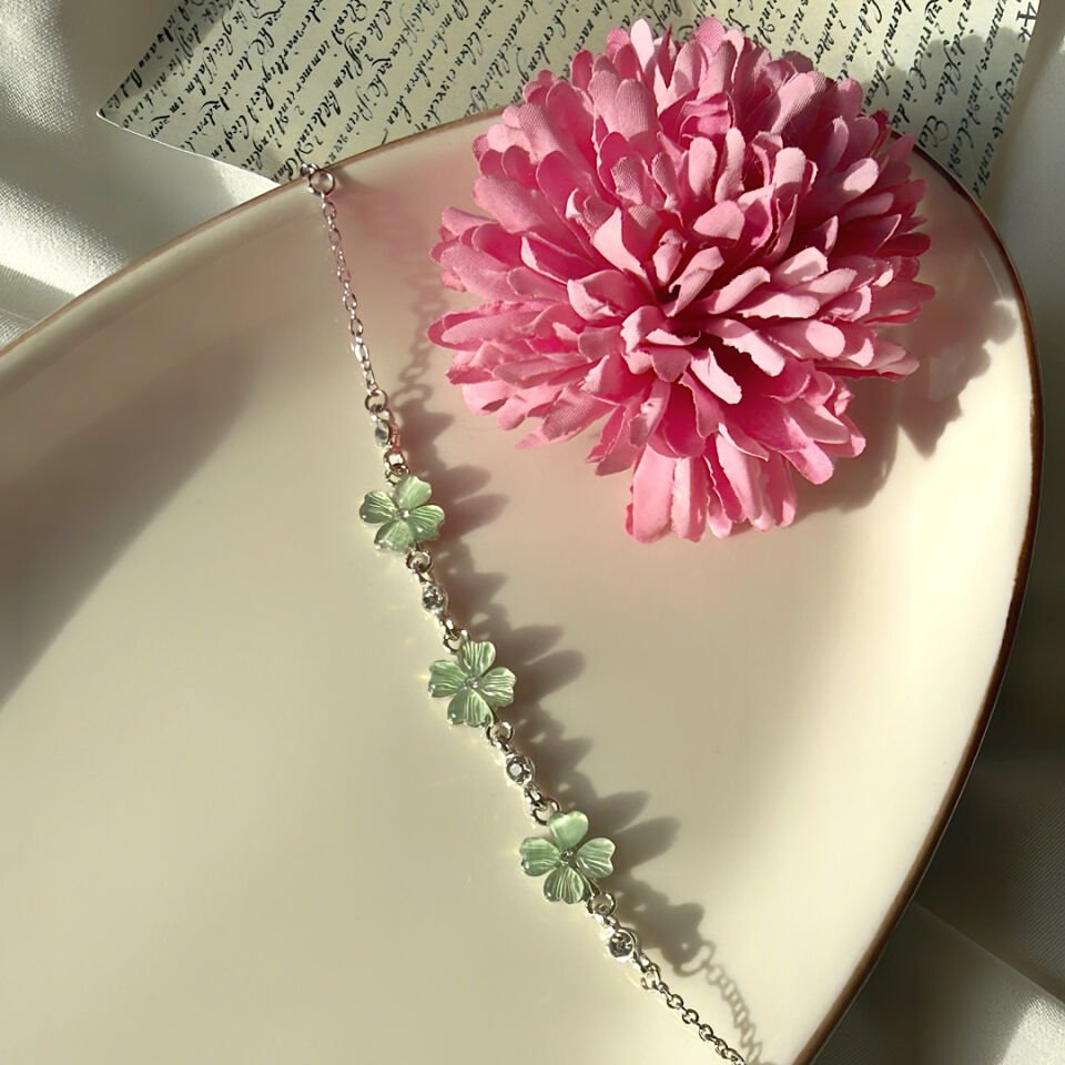 Vintage Yeşil Yonca Tasarım Çelik Bileklik