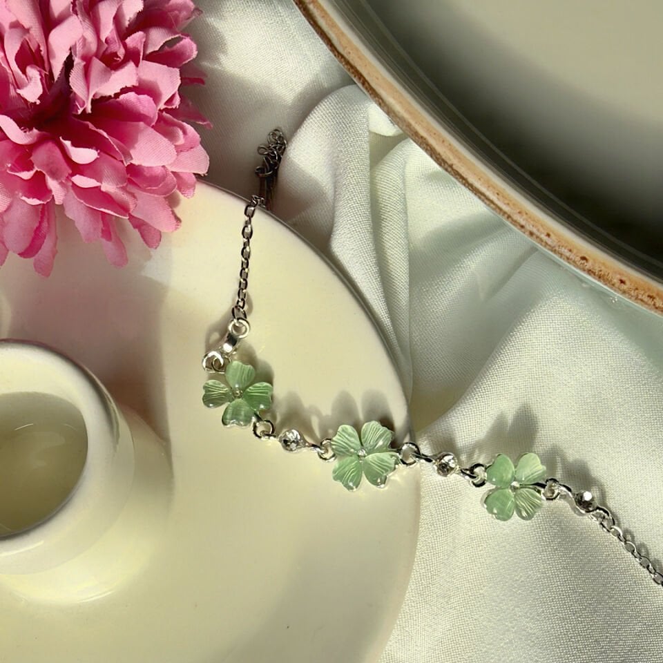 Vintage Yeşil Yonca Tasarım Çelik Bileklik