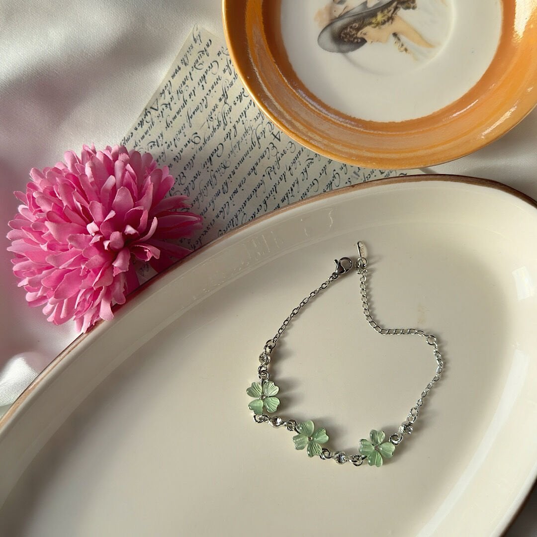 Vintage Yeşil Yonca Tasarım Çelik Bileklik