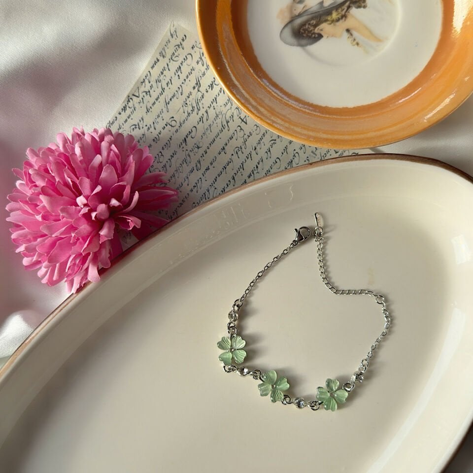 Vintage Yeşil Yonca Tasarım Çelik Bileklik