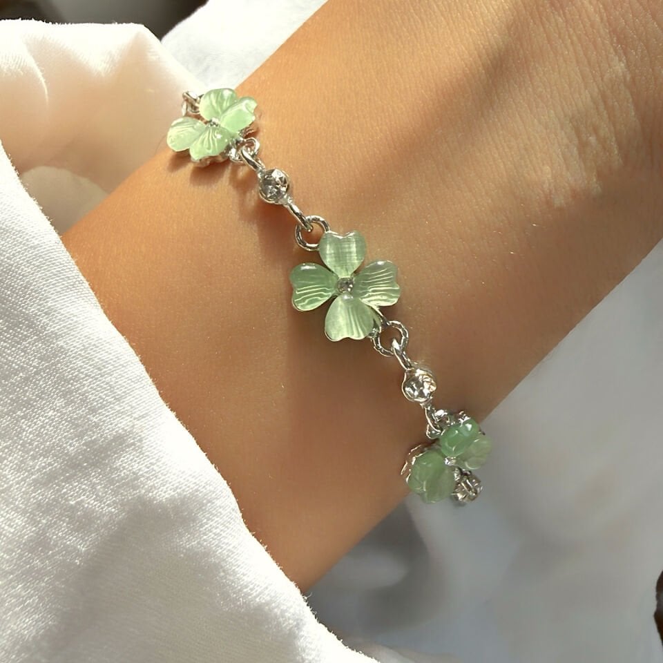 Vintage Yeşil Yonca Tasarım Çelik Bileklik