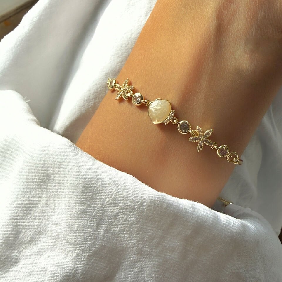 Deniz Kabuğu Tasarım Gold Bileklik