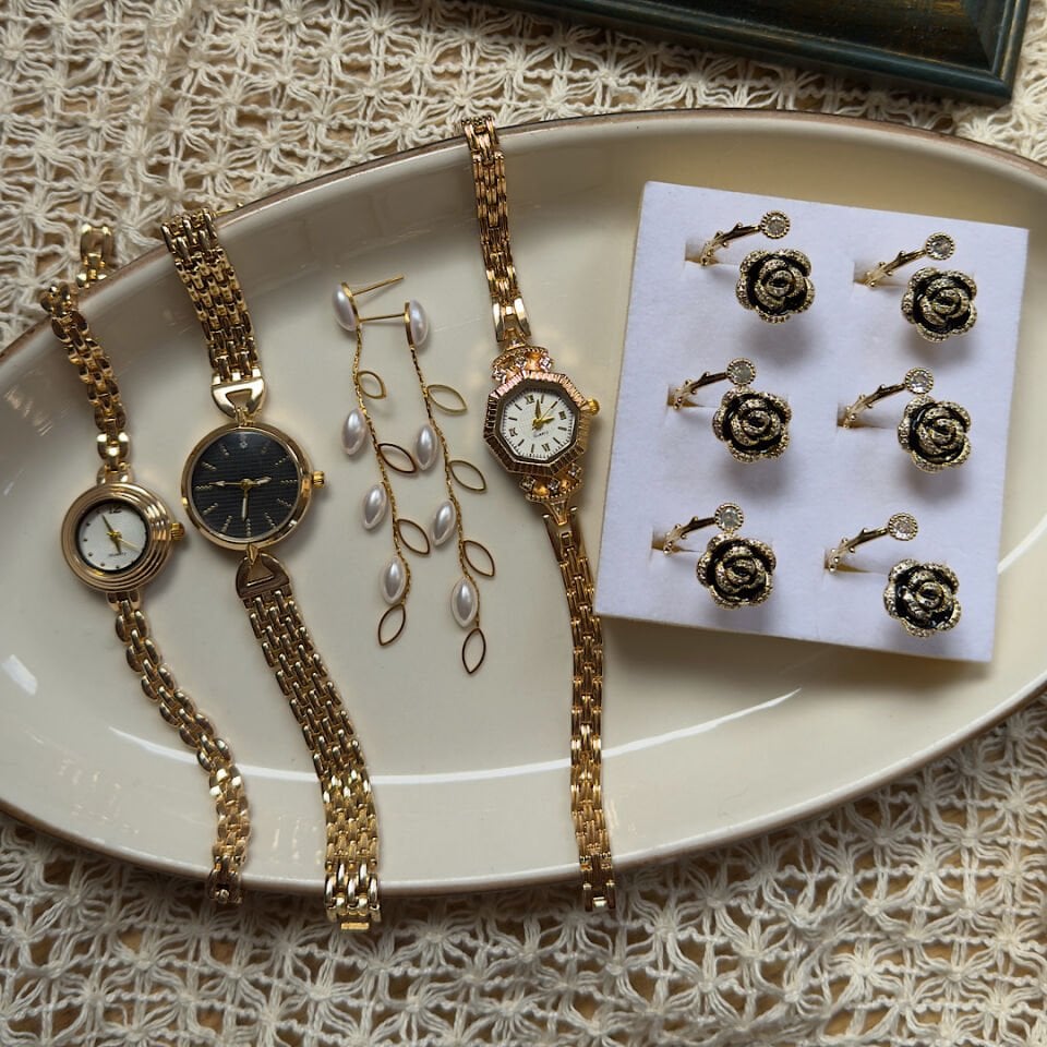 Siyah Gül İnci ve Saat Set