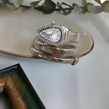 Yılan Model Tasarım Saat Silver