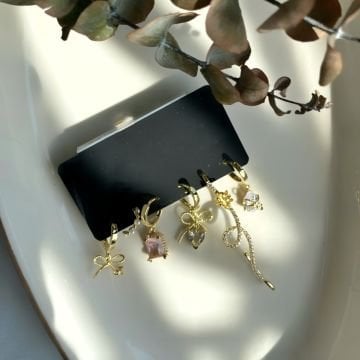 Fiyonk ve Taş Tasarım 6'lı Küpe Set