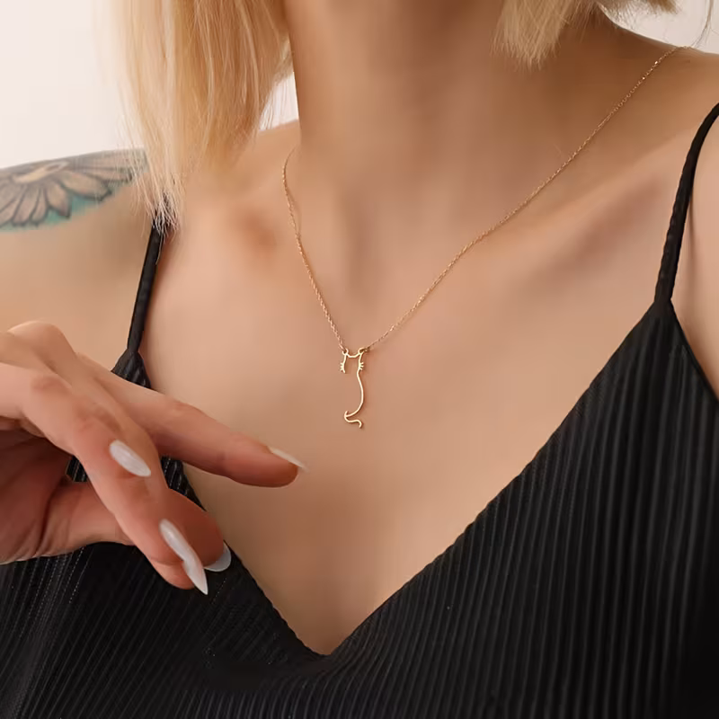 Kedi Tasarım Çelik Kolye