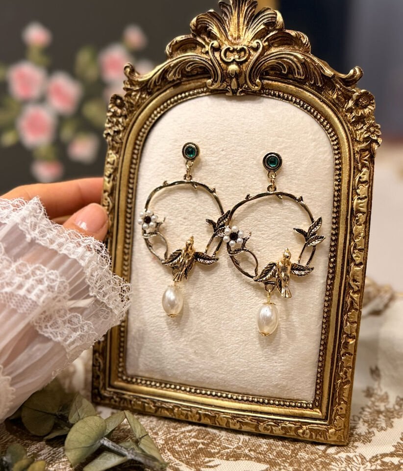 Vintage Kuş Tasarım Küpe