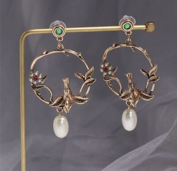 Vintage Kuş Tasarım Küpe